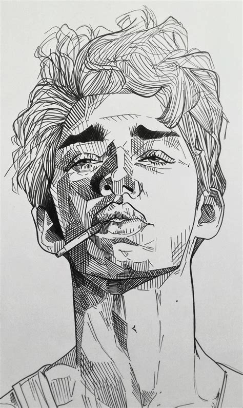 Boy with a cigarette, Me, Black pen, 2019 : r/Art