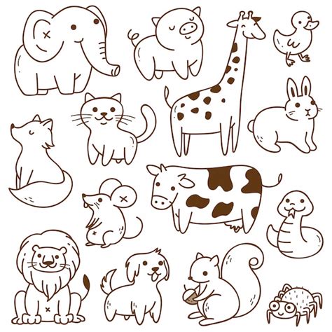 Set of animals doodle isolated | Premium Vector