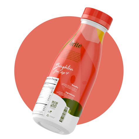 a bottle of juice on a white background with a red circle around it and the label in the middle