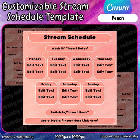 Customizable Stream Schedule Canva Template Weekly 6x Templates Shown ...