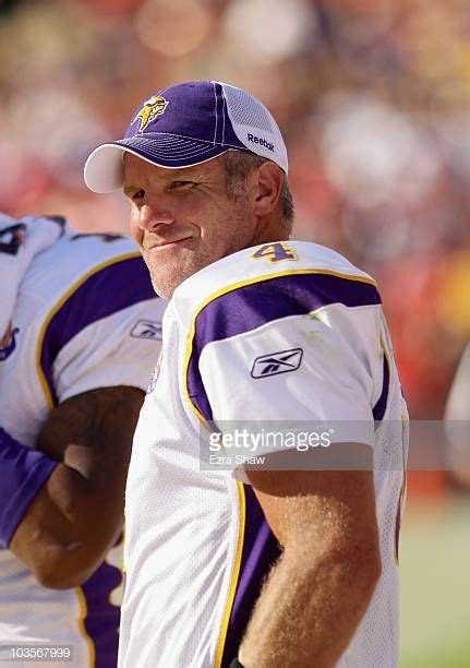 Brett Favre of the Minnesota Vikings stands on the sidelines during ...