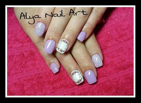 Spring mood with flowers on purple gel nails | Purple gel nails, Nails ...