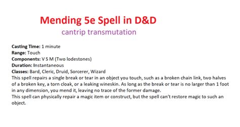 Mending 5e in D&D - Dnd Spells