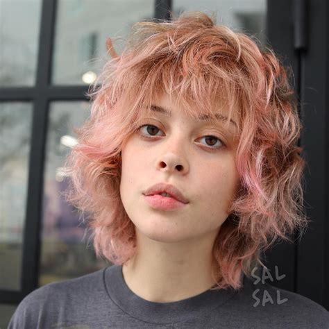 This Pink Shaggy Face Framing Bob with messy Waves and Bangs is a great ...