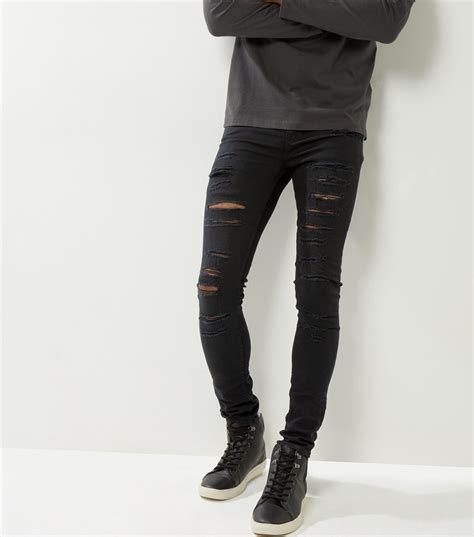 New Look Denim Black Extreme Ripped Super Stretch Skinny Jeans for Men - Lyst