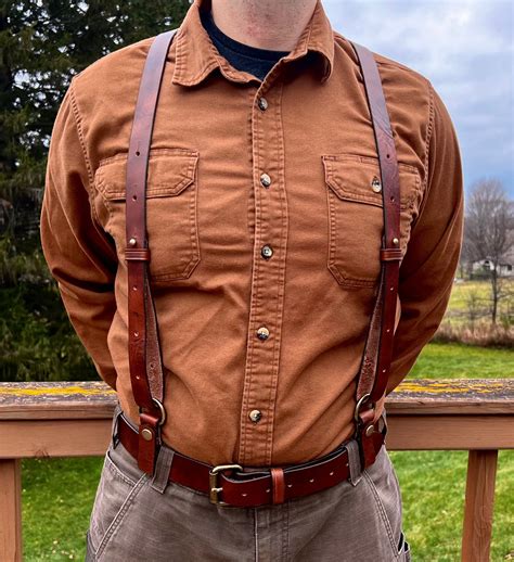 Mens Brown Leather Work Suspenders / Wedding Suspenders / - Etsy