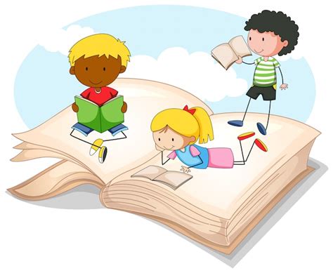 Tre bambini che leggono il libro di fiabe | Vettore Gratis