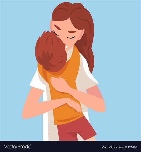 Baby hugs mom, mom kisses son on the blue background cartoon vector illustration. Download a ...