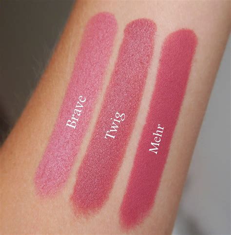 MAC Lipstick BRAVE Pink-beige [Satin], TWIG Soft muted brownish-pink [Satin], MEHR Dirty blue ...