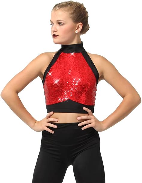 Just Length Mid Womens for Top Crop Sequin for Costume Dance Kix Tops ...