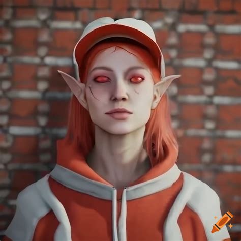 Portrait of a red-haired sci-fi elf girl with a baseball cap and brick ...