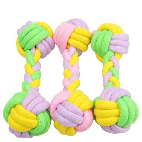 Cotton Rope Dumbbell Dog Toys Candy Color Hand-Woven Puppy Molar Toy ...