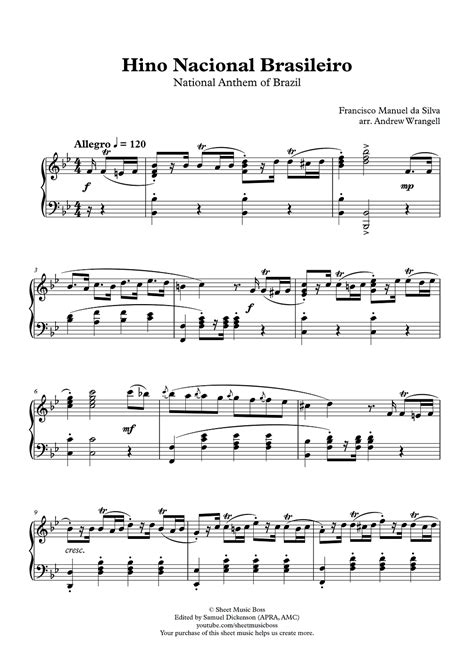 Francisco Manuel da Silva - Brazilian National Anthem (Piano Sheet Music PDF, MIDI, and MP3)