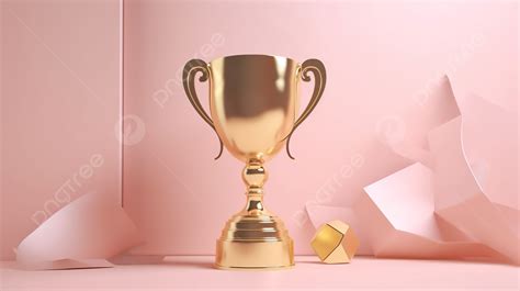 Victorious Golden Trophy In 3d Rendering Against Pastel Background Symbolizing Success, Trophy ...