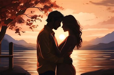 Premium AI Image | Embracing Love Romantic Hug of a Couple in Sunset