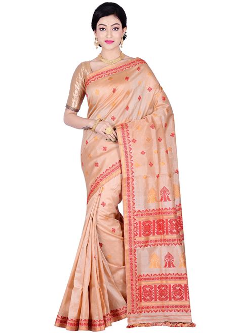 Cream Pure Assam Silk Woven Handloom Saree | Assam silk saree, Assam silk, Saree