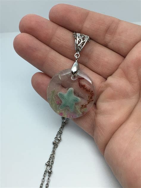 Beach resin necklace Glow in the dark pendant Starfish resin | Etsy