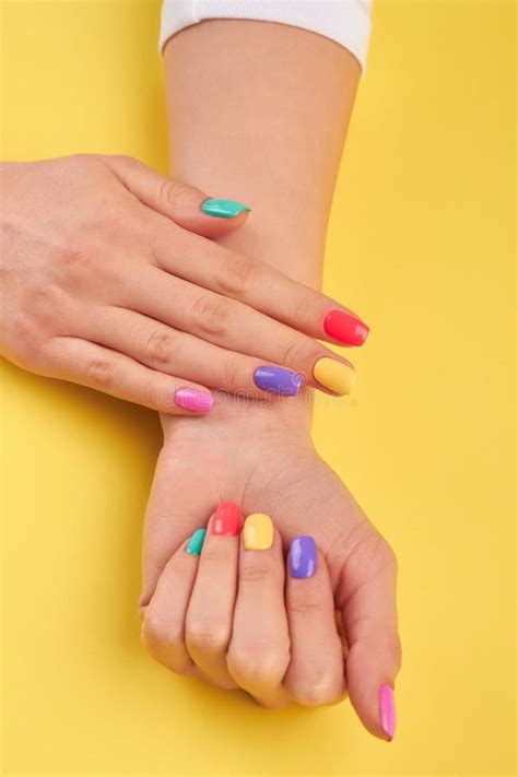 Nails Colors Samples in Female Hands. Stock Image - Image of hygiene, color: 100539195
