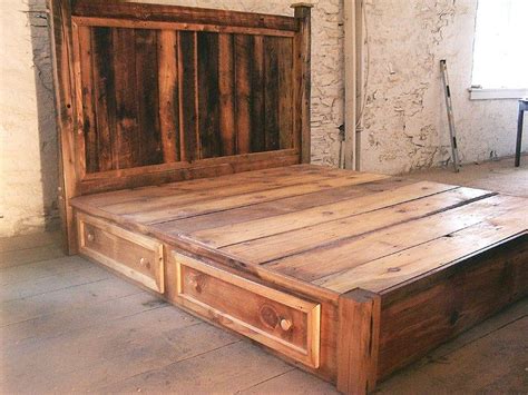 Bed Frame Platform Bed Bed With Storage Drawers King - Etsy | Rustic platform bed, Rustic bed ...