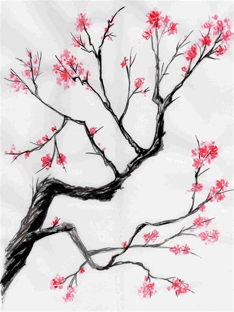 Cherry Blossom Tree Branch Drawing at PaintingValley.com | Explore ...