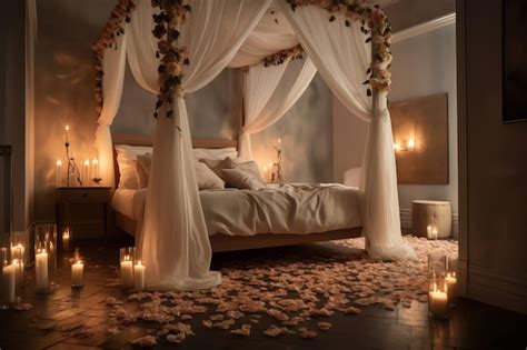 Premium AI Image | A romantic bedroom with bed draped in sheer white ...