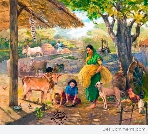 Indian Village Painting - DesiComments.com | Village scene drawing, Art ...