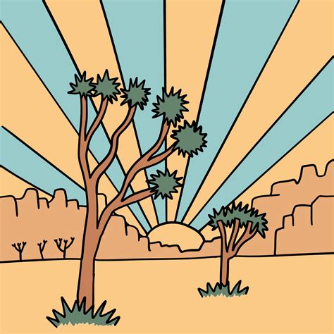 Joshua tree national park landscape. Hand drawn linear vector ...