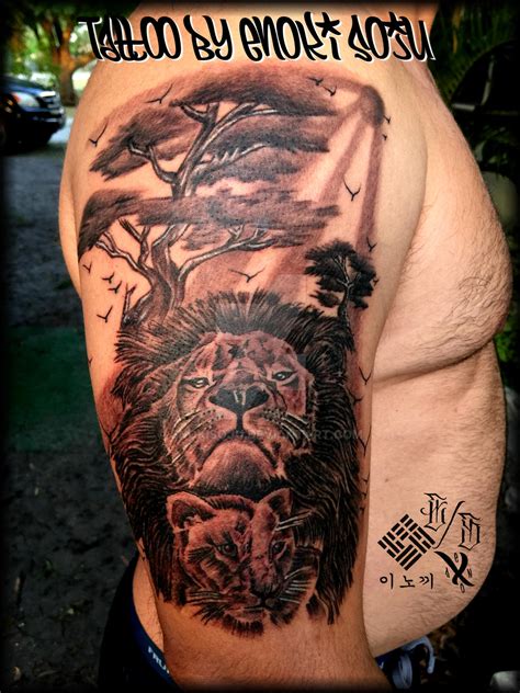 Lion, Cub, and Tree Tattoo by Enoki Soju by enokisoju on DeviantArt