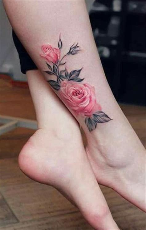 10 Floral Ankle Tattoo Design | Delicate flower tattoo, Ankle tattoo designs, Pink rose tattoos