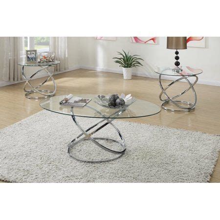 3pc Modern Glass Top Coffee End Table Set with Spinning Circles Base Design - Walmart.com ...