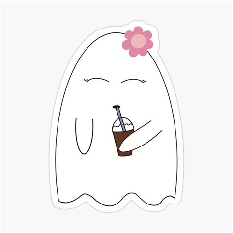 a cartoon ghost with a drink in it's mouth and a flower on its head