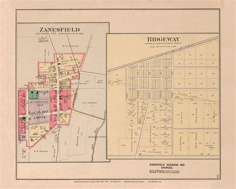 Zanesfield Ridgeway 51, Ohio 1890 Old Town Map Custom Reprint - LoganCo - OLD MAPS