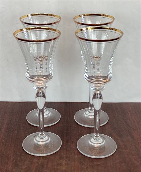 Mikasa Jamestown Stemware Crystal Gold Rim 4 oz. Water Goblets, Set of 4