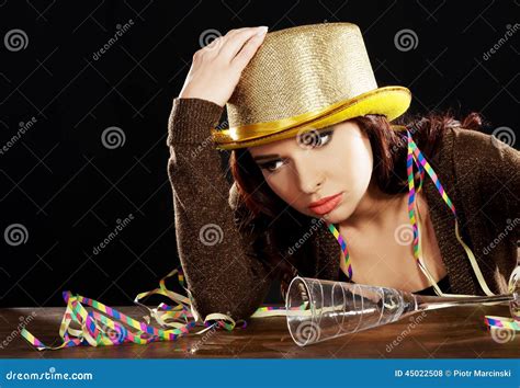 Young Drunk Woman with Empty Champagne Bottle Stock Photo - Image of ...