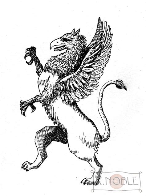 Griffin: Pen and Ink Drawing of Mythical Beast, Half Eagle, Half Lion ...