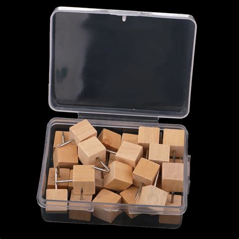 A Box of 30pcs Natural Wood Metal Drawing Pins Push Pins Office ...