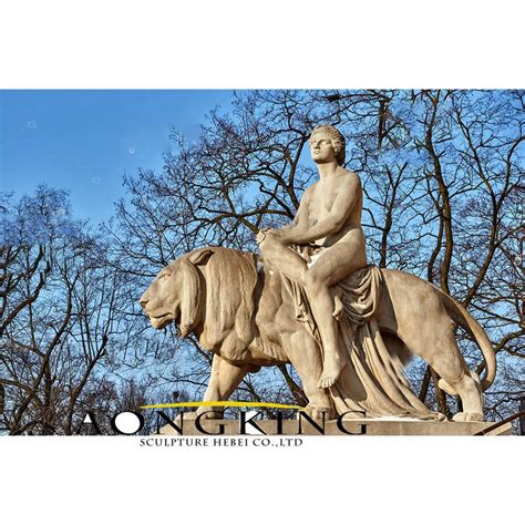 Riding a lion man marble statue - outdoor art |modern stone statue