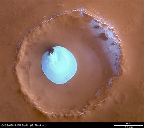 ESA - Water ice in crater at Martian north pole