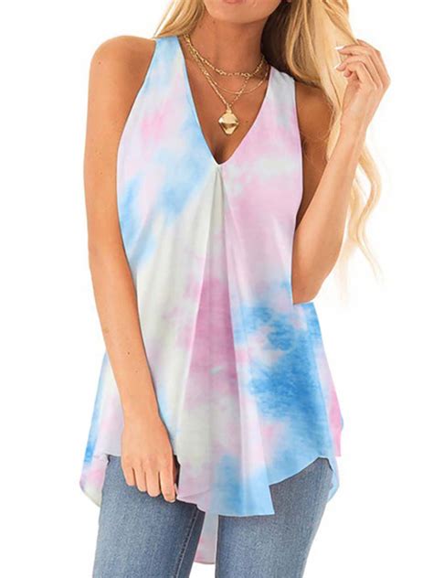 Cyber Monday Deals 2021 Plus Size Women's Tie Dye V Neck Printed ...