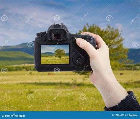 Female Hand Holding DSLR Camera Stock Image - Image of symbol, button ...