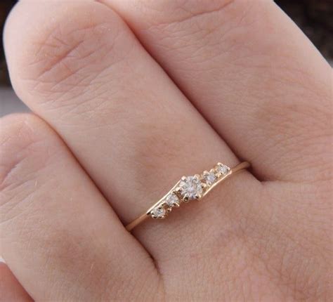 14k Solid Yellow Gold Diamond Promise Ring for Her Dainty & - Etsy ...