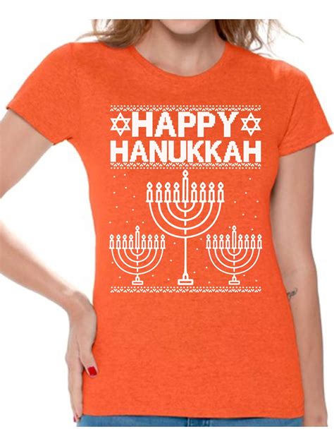 Awkward Styles Happy Hanukkah Christmas Shirts for Women Jewish Menorah Xmas T-shirt Women's ...