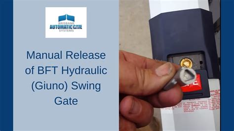 Manual Release of BFT Hydraulic (Giuno) Swing Gate Opener/Operator/Motor - YouTube