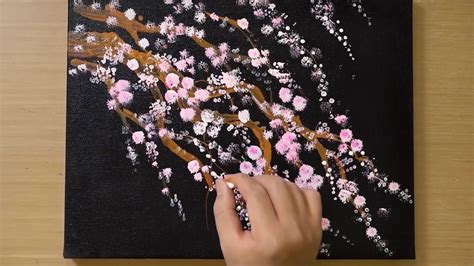 Cherry Blossom Painting for Beginners / String Wooden Brush Painting Technique - YouTube