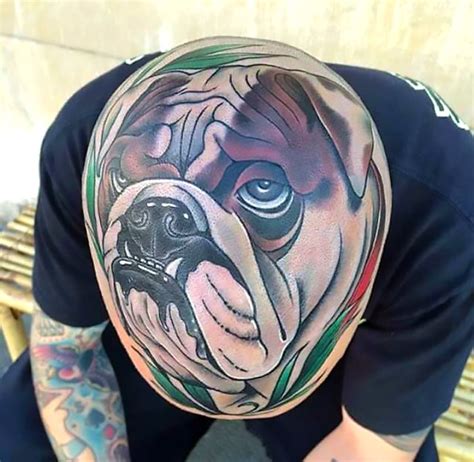 Crazy Bulldog Tattoo on Head Tattoo Idea