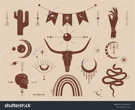 Western Boho Set Vector Stickers Pack Stock Vector (Royalty Free ...