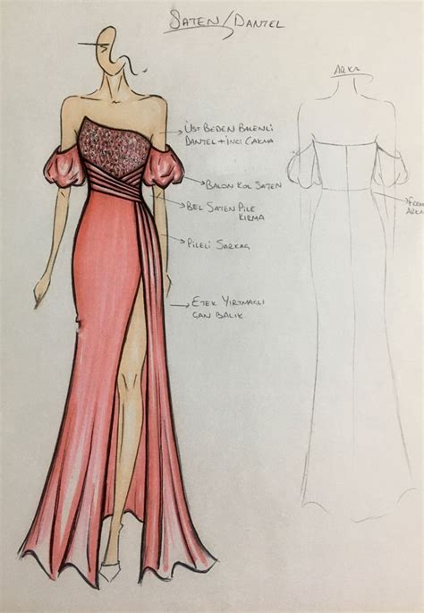 a drawing of a woman's evening gown with its measurements and dress code on it
