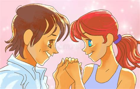 Beautiful Anime Couple Is Holding Hands Stock Illustration ...