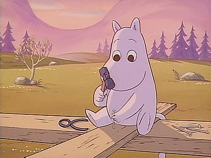 a cartoon dog sitting on top of a wooden bench holding a pair of scissors in it's mouth