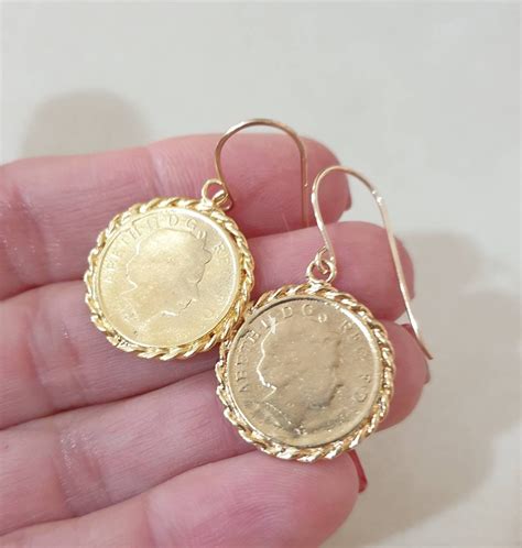 14k Gold Earrings Coin Earrings Dangle Coin Earrings Coin - Etsy